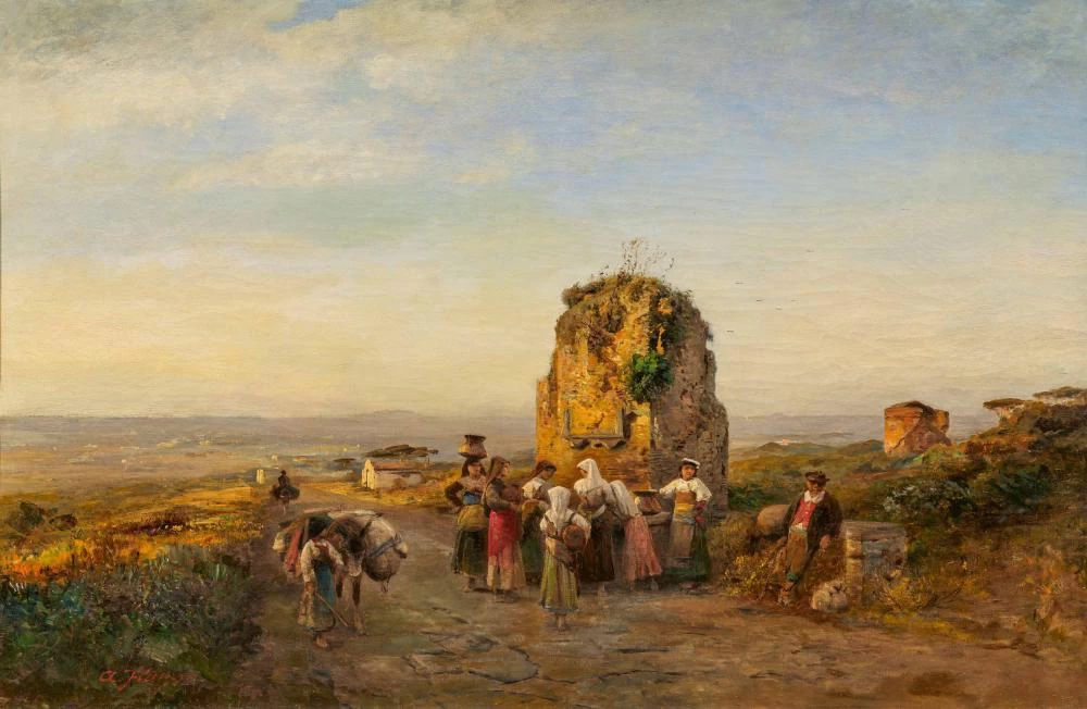 Atmosfera serale sulla vecchia Via Appia nella campagna romana